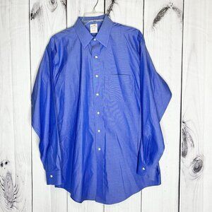 Brooks Brothers Shirt Mens Sz 16-34 Blue Solid Traditional Fit Non Iron Cotton